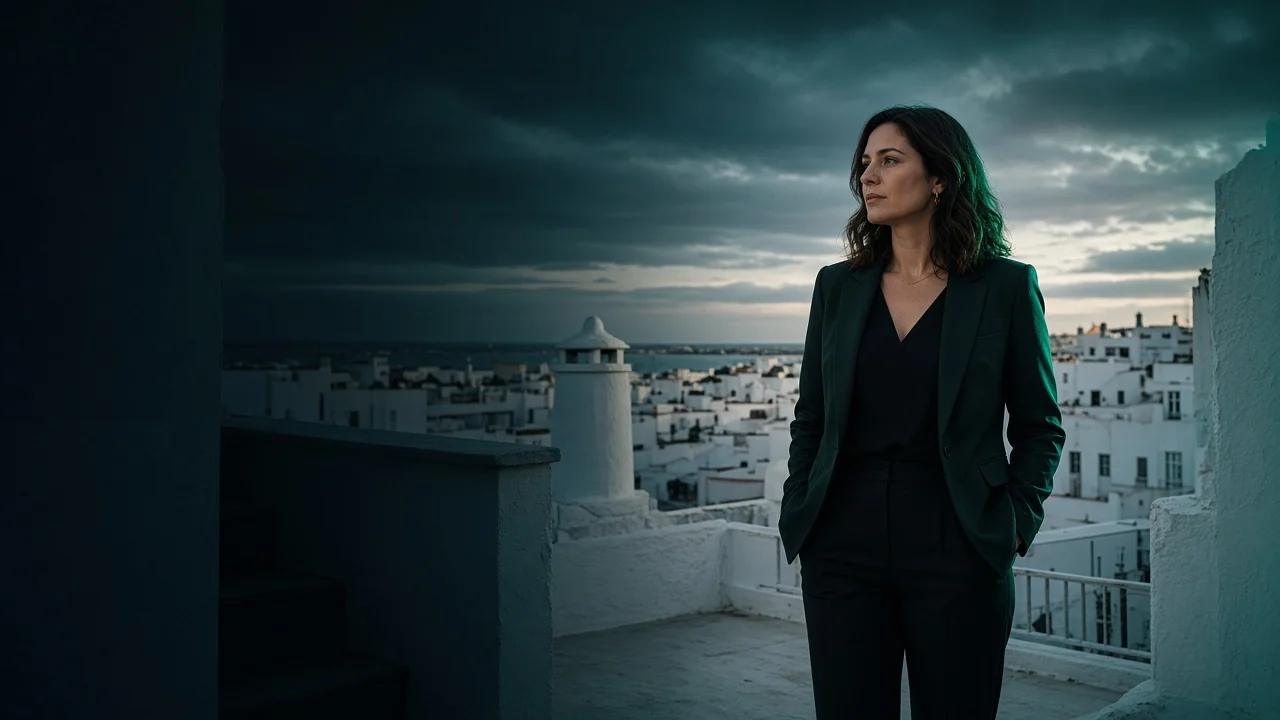 A professional overlooking Olhão from white Algarve architecture