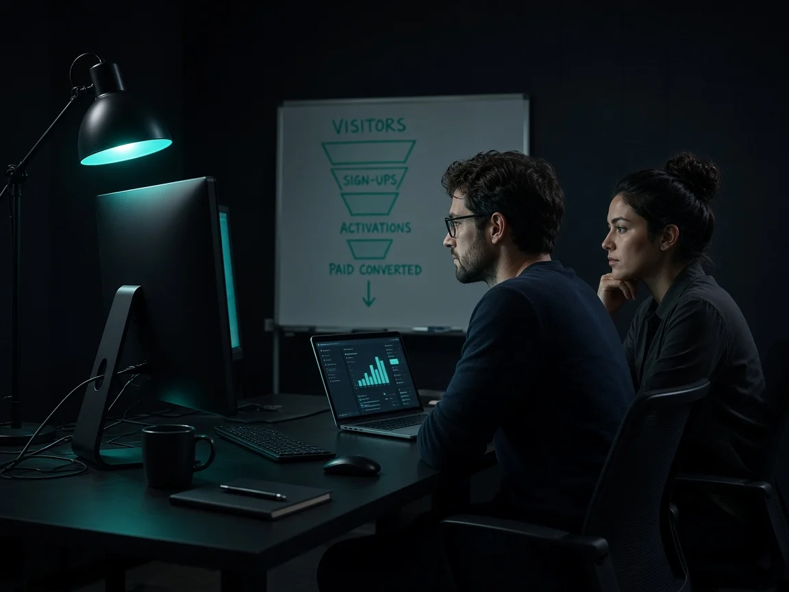Analysts reviewing conversion measurement on monitors facing them