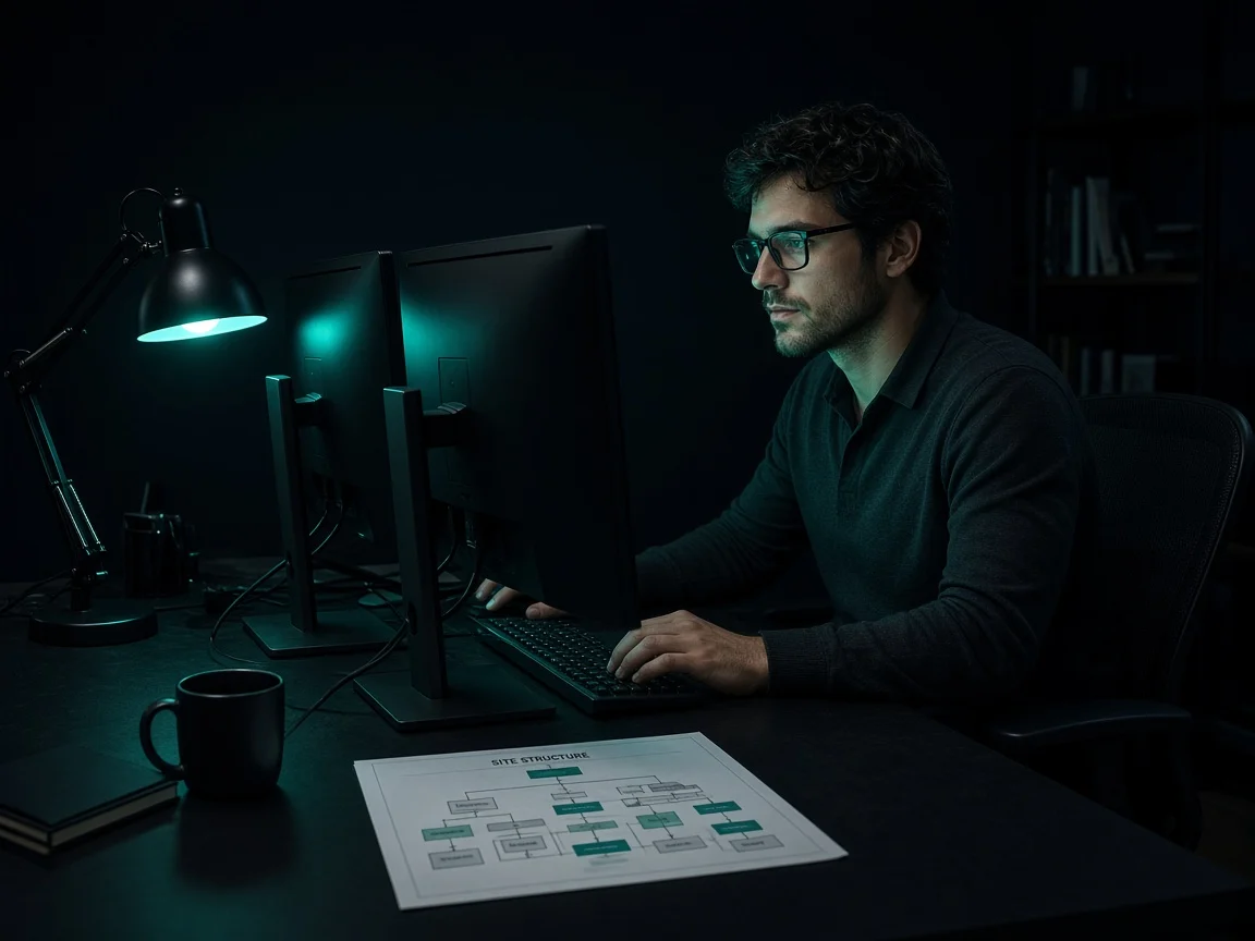 A search specialist reviewing website structure on dual monitors