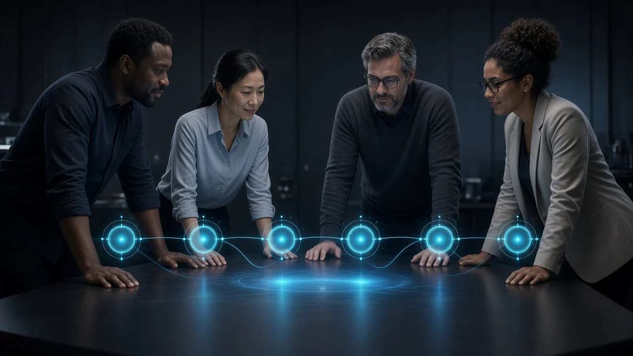 Professionals reviewing connected stages of a project process
